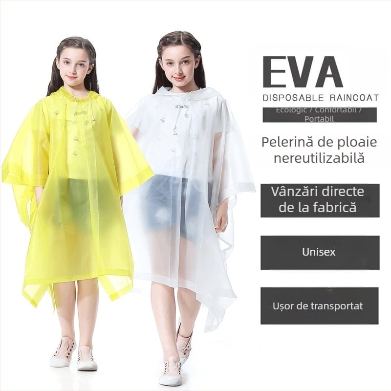 Pelerină de ploaie EVA pentru copii, de unică folosință, pentru călătorii în aer liber, îngroșată, pentru bărbați și femei, pelerină de ploaie poncho, en-gros, personalizată din fabrică