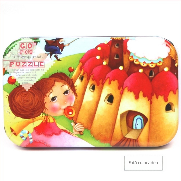Producătorii furnizează puzzle-uri din lemn cu 60 de desene animate, cutii plate din fier, pentru copii și adulți, distractiv, pentru educație timpurie, jucării puzzle din lemn
