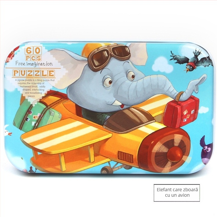 Producătorii furnizează puzzle-uri din lemn cu 60 de desene animate, cutii plate din fier, pentru copii și adulți, distractiv, pentru educație timpurie, jucării puzzle din lemn
