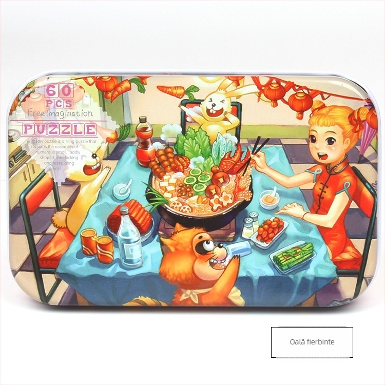 Producătorii furnizează puzzle-uri din lemn cu 60 de desene animate, cutii plate din fier, pentru copii și adulți, distractiv, pentru educație timpurie, jucării puzzle din lemn