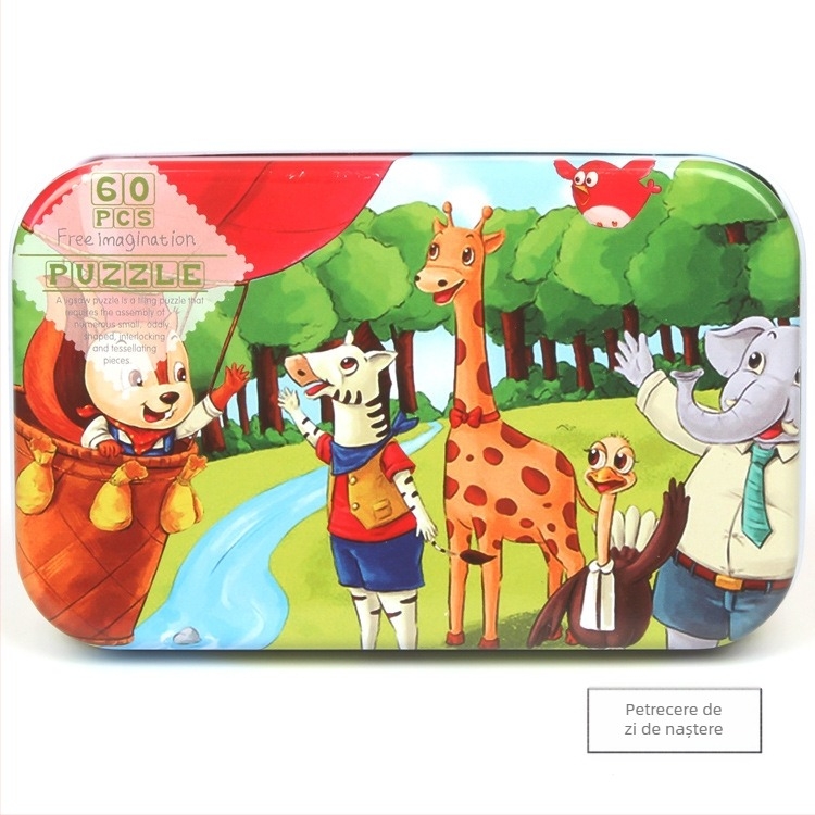 Producătorii furnizează puzzle-uri din lemn cu 60 de desene animate, cutii plate din fier, pentru copii și adulți, distractiv, pentru educație timpurie, jucării puzzle din lemn