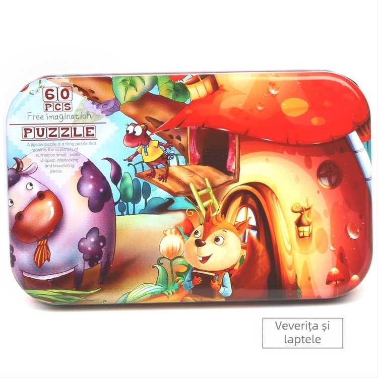 Producătorii furnizează puzzle-uri din lemn cu 60 de desene animate, cutii plate din fier, pentru copii și adulți, distractiv, pentru educație timpurie, jucării puzzle din lemn