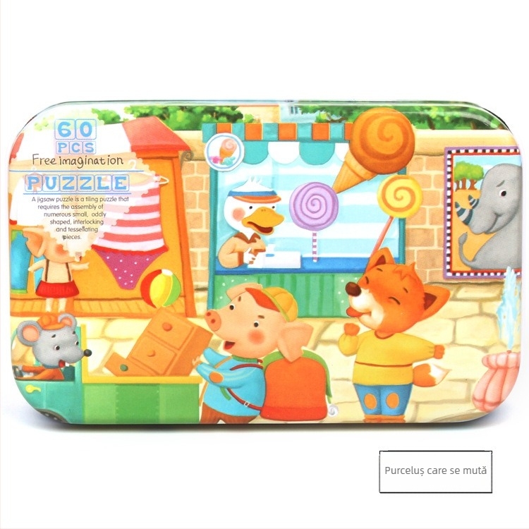 Producătorii furnizează puzzle-uri din lemn cu 60 de desene animate, cutii plate din fier, pentru copii și adulți, distractiv, pentru educație timpurie, jucării puzzle din lemn