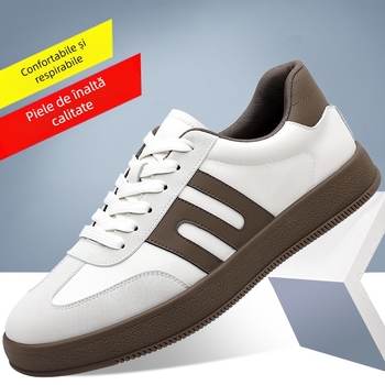 Pantofi sport din piele naturală pentru bărbați, pantofi sport casual din piele, respirabili, albi, la modă, pentru bărbați