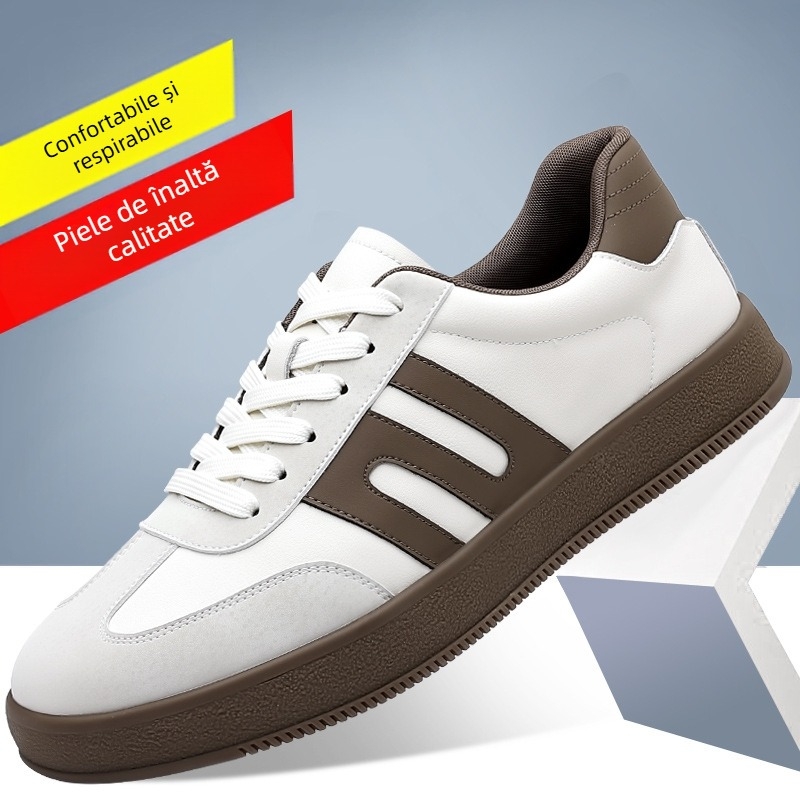 Pantofi sport din piele naturală pentru bărbați, pantofi sport casual din piele, respirabili, albi, la modă, pentru bărbați