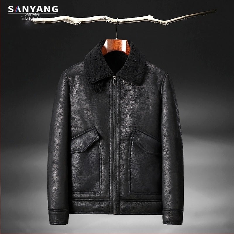 Jachetă de iarnă din blană de căprioară, cu căptușeală din fleece integrată, din piele îngroșată, jachetă de piele pentru bărbați, jachetă de piele pentru motocicletă, en-gros