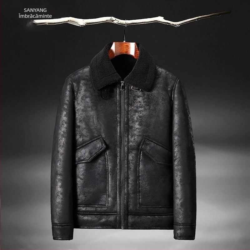 Jachetă de iarnă din blană de căprioară, cu căptușeală din fleece integrată, din piele îngroșată, jachetă de piele pentru bărbați, jachetă de piele pentru motocicletă, en-gros