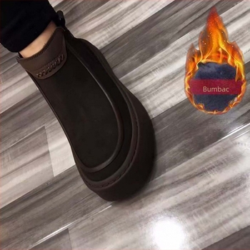 Pantofi bărbătești pentru toamna și iarna 2025, pantofi casual din piele cu talpă groasă, versatile, cizme Martin, cizme scurte, pantofi din bumbac cu căptușeală din fleece pentru bărbați