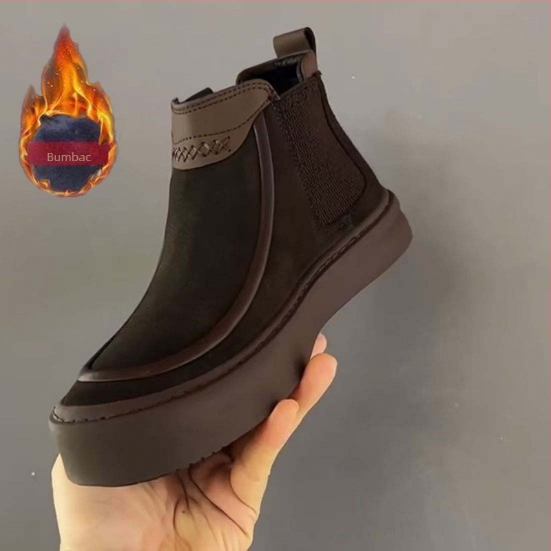 Pantofi bărbătești pentru toamna și iarna 2025, pantofi casual din piele cu talpă groasă, versatile, cizme Martin, cizme scurte, pantofi din bumbac cu căptușeală din fleece pentru bărbați