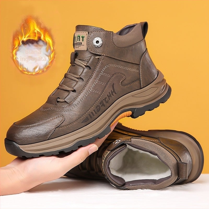 Pantofi de iarnă pentru bărbați, direct din fabrică, cu căptușeală din fleece, groși și călduroși, cu talpă groasă, antiderapantă, cizme Martin la modă