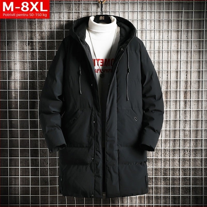 Palton de iarnă la modă pentru bărbați, de lungime medie, cu glugă, căptușit cu bumbac, pentru tineri grași, mărime plus, mărime, îngroșat, cald, rezistent la frig, cu bumbac, pentru bărbați