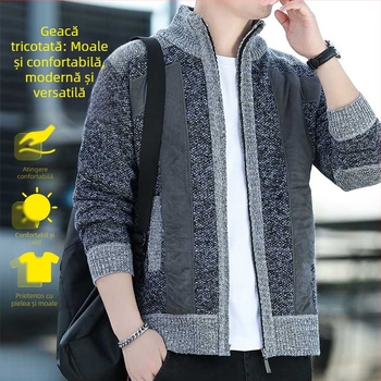Iarnă nou bărbați guler înalt fermoar Cardigan pulover la modă bărbați îmbrăcăminte fleece-căptușită îngroșată tricotaje jachetă pentru bărbați