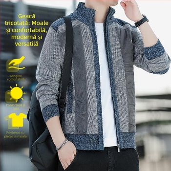Iarnă nou bărbați guler înalt fermoar Cardigan pulover la modă bărbați îmbrăcăminte fleece-căptușită îngroșată tricotaje jachetă pentru bărbați
