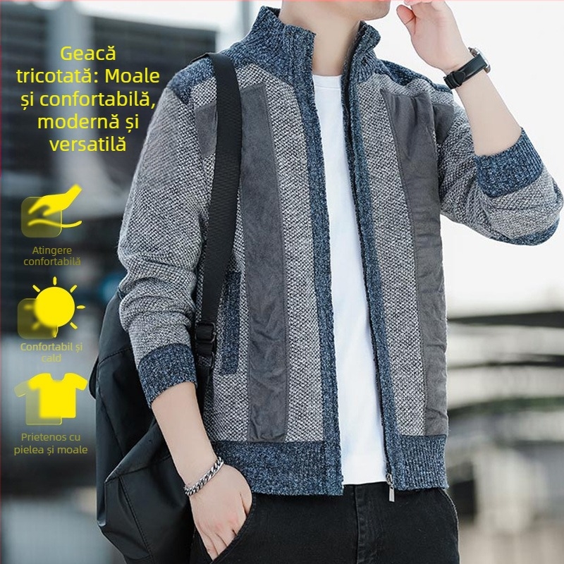 Iarnă nou bărbați guler înalt fermoar Cardigan pulover la modă bărbați îmbrăcăminte fleece-căptușită îngroșată tricotaje jachetă pentru bărbați