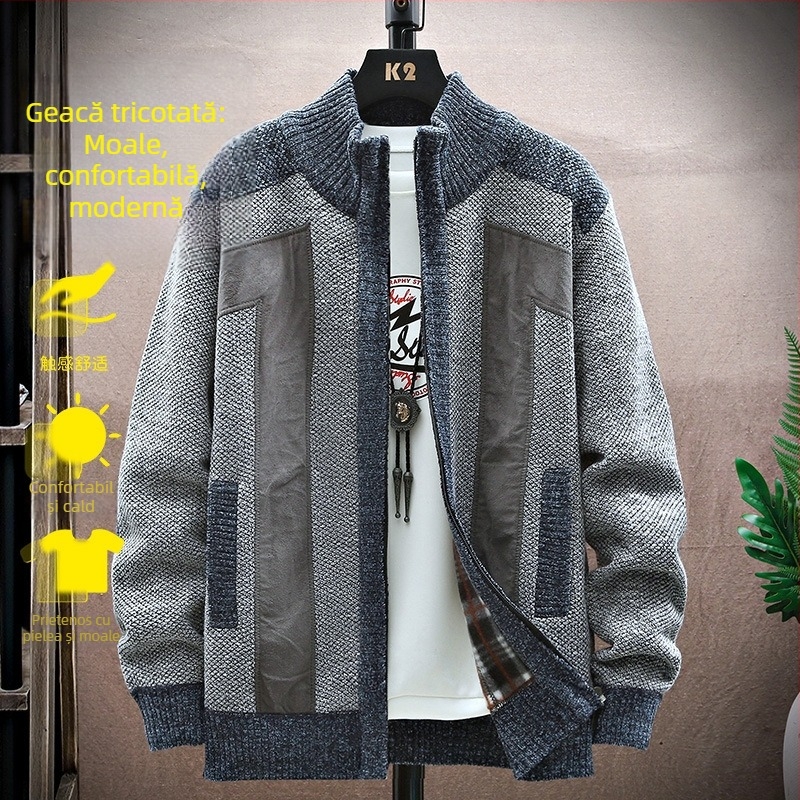Iarnă nou bărbați guler înalt fermoar Cardigan pulover la modă bărbați îmbrăcăminte fleece-căptușită îngroșată tricotaje jachetă pentru bărbați