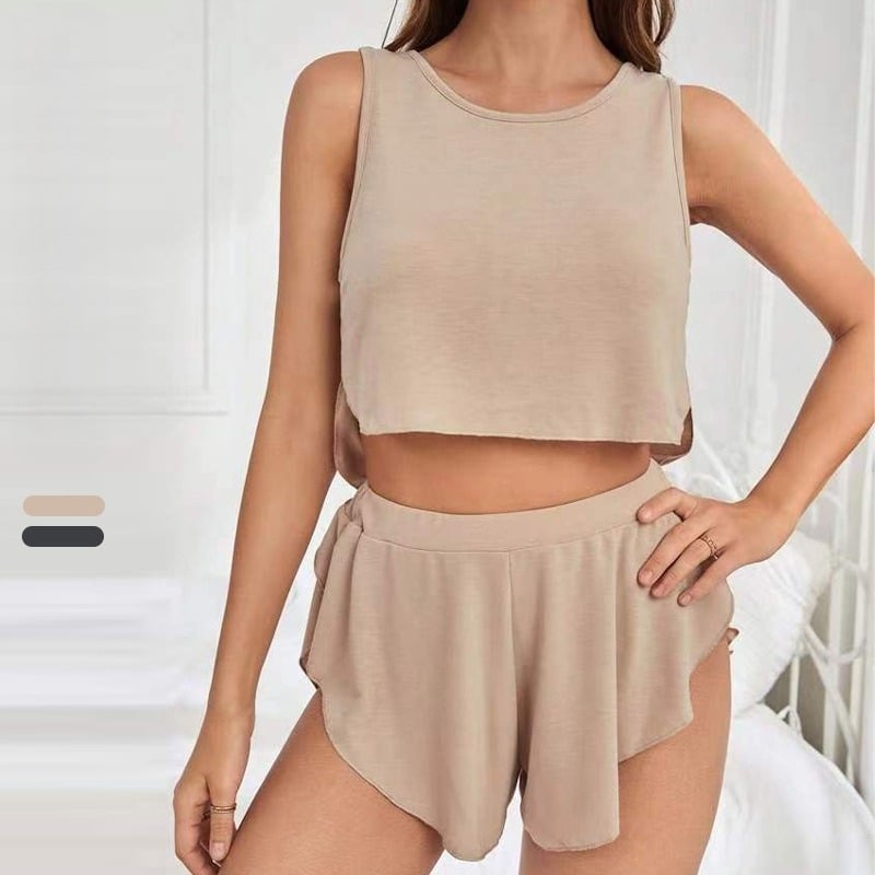 Femei transfrontaliere europene și americane spate V sexy fără spate vestă modală super pantaloni scurți acasă haine pijamale set femei