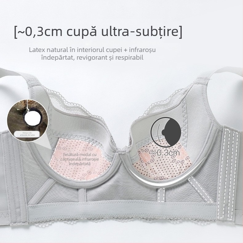 Sutien reglabil cu șase rânduri subțiri din oțel moale, inele noi, colector superior Parm, anti-lăsare, cupă de ulei esențial, lenjerie intimă pentru femei