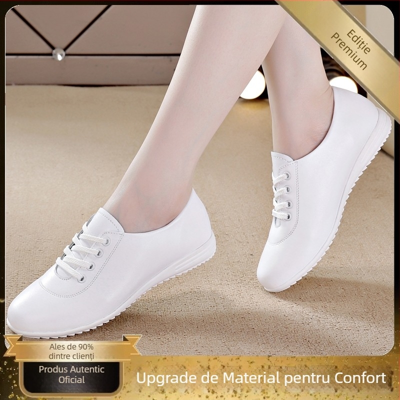 Pantofi albi cu talpă moale pentru femei 2025 Primăvara nouă casual cu talpă plată din piele pentru femei pantofi de mamă cu talpă de tendon