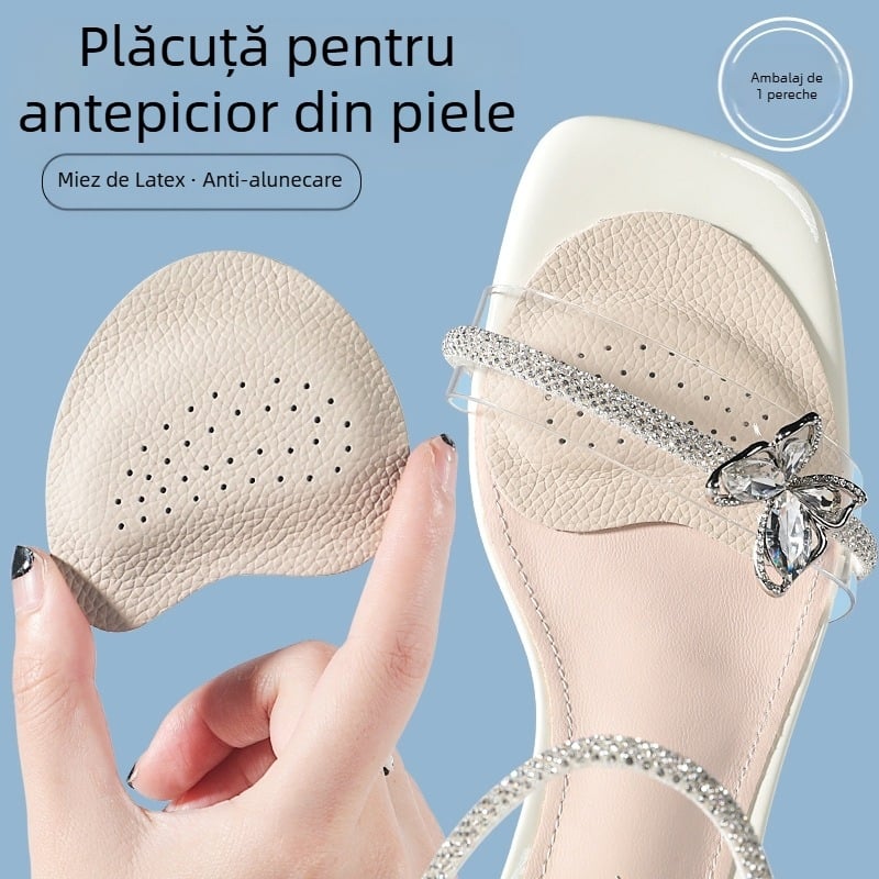 Sandale antiderapante pentru femei, sandale cu toc înalt, pernă pentru partea din față, anti-durere, transpirație, antiderapante, dimensiune redusă, autoadezive, din piele de vacă, jumătate de mărime, pernă de vară