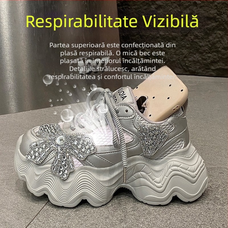 Pantofi Torre de primăvară 2025, pantofi pentru femei cu strasuri, talpă groasă, casual, care cresc în înălțime, pantofi pentru bărbați mici, cu platformă, pantofi Torre cu diamante