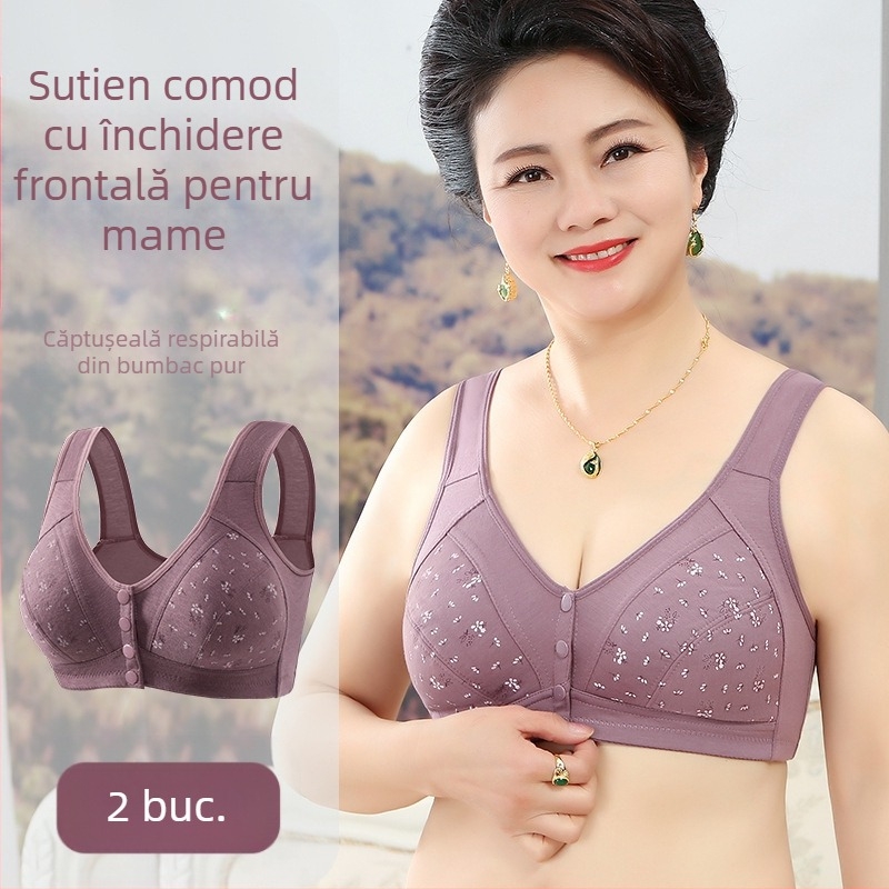 Lenjerie intimă nouă cu cataramă frontală imprimată pentru femei, vestă moale din bumbac, sutien pentru vârstnici și persoane de vârstă mijlocie, plus mărime, lenjerie intimă pentru femei