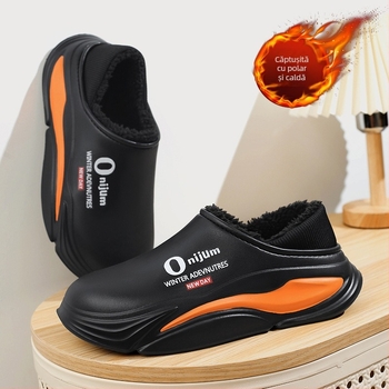 Pantofi de iarnă din bumbac pentru cupluri, stil nou, exterior, purtând pantofi caldi cu talpă groasă pentru bărbați, căptușiți cu fleece, rezistenți la frig, cu toc, din bumbac, papuci pentru femei