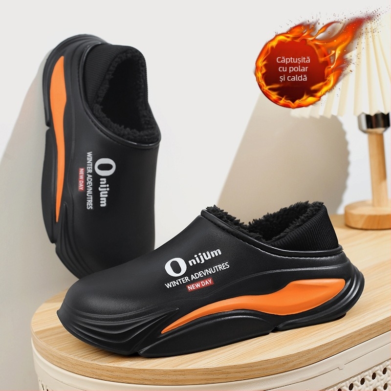 Pantofi de iarnă din bumbac pentru cupluri, stil nou, exterior, purtând pantofi caldi cu talpă groasă pentru bărbați, căptușiți cu fleece, rezistenți la frig, cu toc, din bumbac, papuci pentru femei