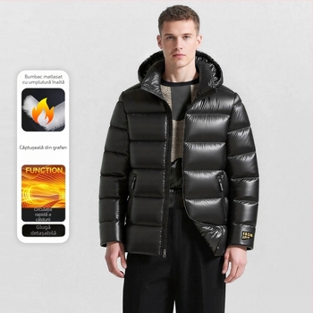 Jachetă de iarnă pentru bărbați, căptușită cu bumbac, cu glugă detașabilă, caldă, căptușită cu bumbac, nouă jachetă transfrontalieră 3D rezistentă la frig, îngroșată, pentru bărbați