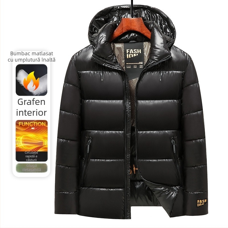 Jachetă de iarnă pentru bărbați, căptușită cu bumbac, cu glugă detașabilă, caldă, căptușită cu bumbac, nouă jachetă transfrontalieră 3D rezistentă la frig, îngroșată, pentru bărbați