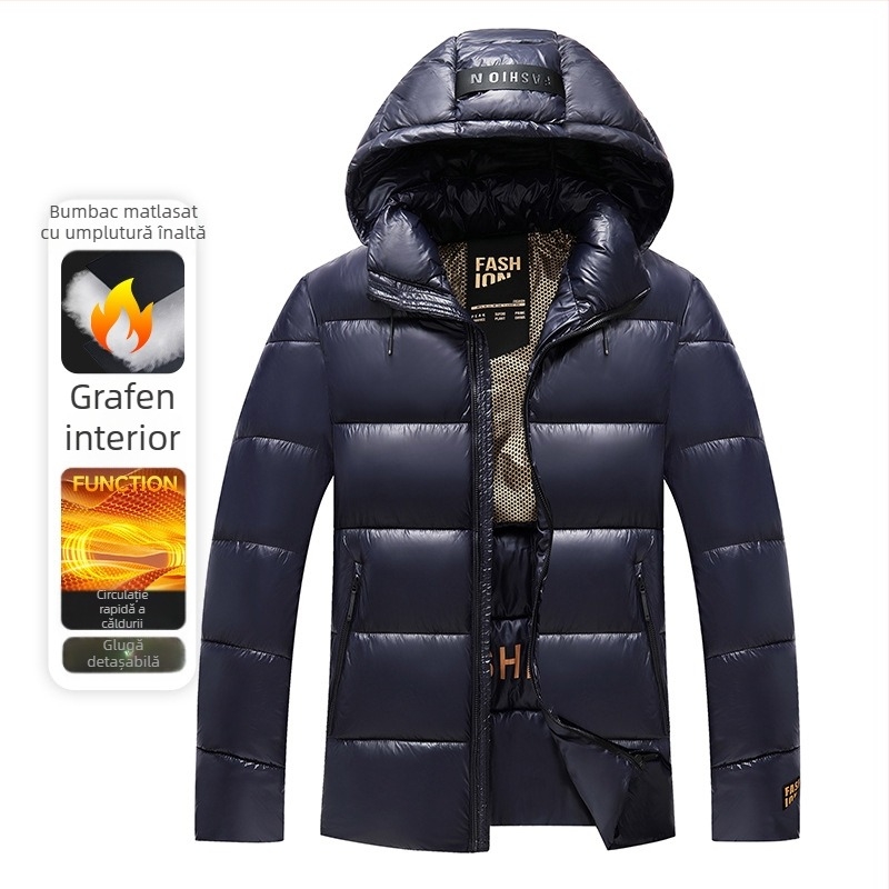 Jachetă de iarnă pentru bărbați, căptușită cu bumbac, cu glugă detașabilă, caldă, căptușită cu bumbac, nouă jachetă transfrontalieră 3D rezistentă la frig, îngroșată, pentru bărbați