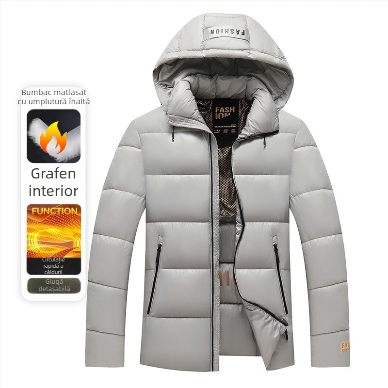 Jachetă de iarnă pentru bărbați, căptușită cu bumbac, cu glugă detașabilă, caldă, căptușită cu bumbac, nouă jachetă transfrontalieră 3D rezistentă la frig, îngroșată, pentru bărbați