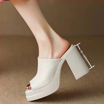 Sandale cu toc gros pentru femei, cu gură de pește, cu fund gros, la modă, pentru exterior, 2024, papuci de vară noi cu toc înalt și platformă impermeabilă