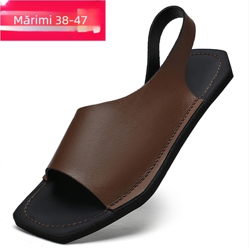 Sandale bărbătești, casual, fără mâneci, pentru exterior, mărime mare 47, toc pătrat, vârf pătrat, sandale romane pentru plajă