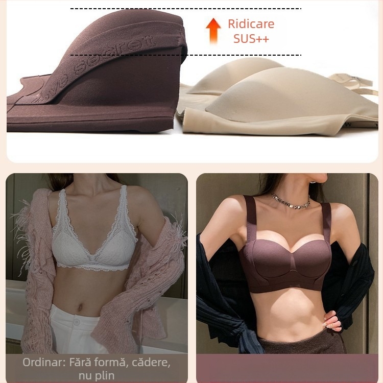 Lenjerie intimă pentru femei, sutien push-up pentru piept mic, pull-up mare, anti-lăsare, sâni prăbușiți, reglabil, inel non-oțel, non-marking