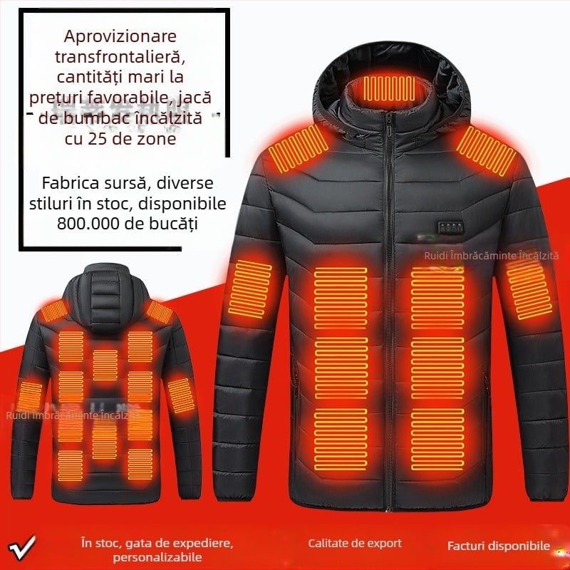 Palton de bumbac cu încălzire în patru zone, cu 25 de zone, nou, cu încălzire pe suprafețe mari, îmbrăcăminte europeană și americană transfrontalieră, popular, cu încălzire, en-gros