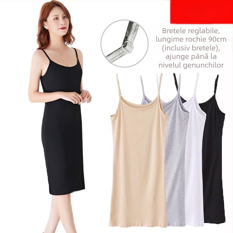 Camisola din modal de lungime medie pentru femei, rochie camisola de vară, cămașă de noapte, camisola de culoare uni, croială slim fit