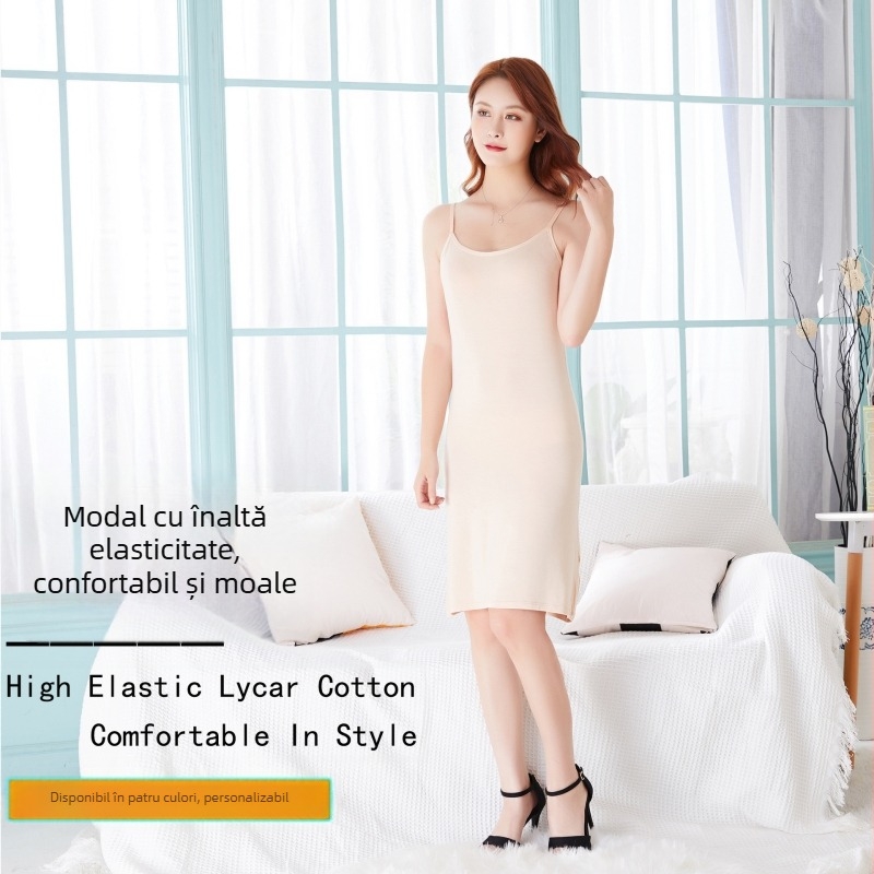 Camisola din modal de lungime medie pentru femei, rochie camisola de vară, cămașă de noapte, camisola de culoare uni, croială slim fit