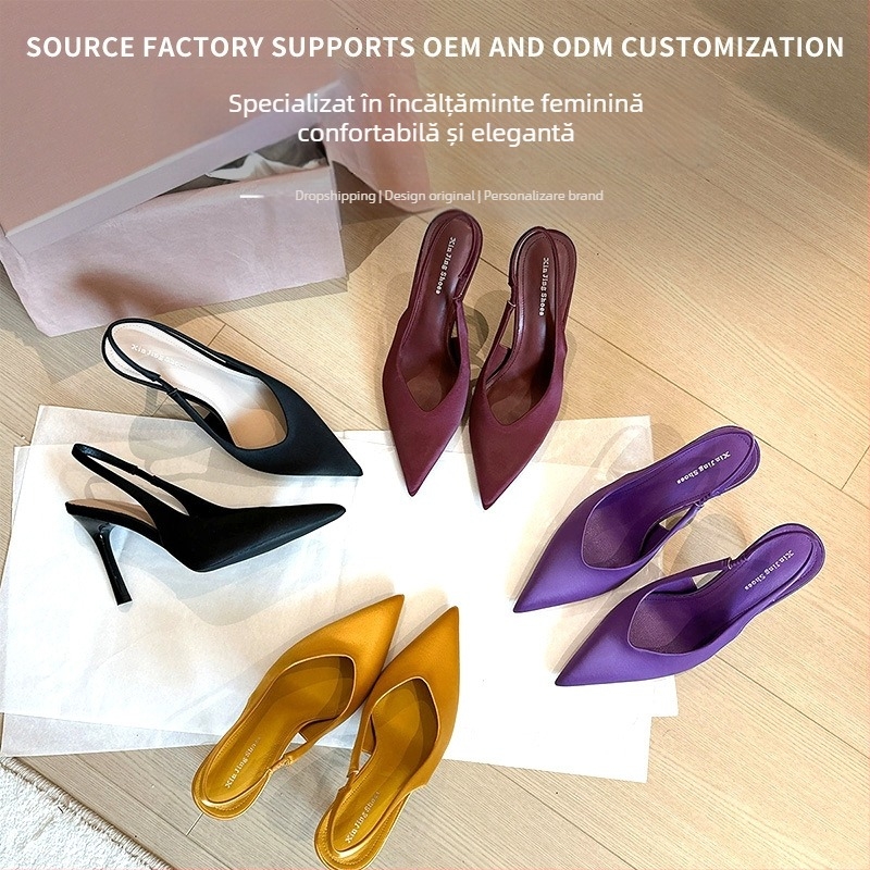 2199-15 Pantofi casual cu toc înalt, stil coreean, violet, stiletto, vârf ascuțit, versatil, popular, Baotou, pantofi de lucru pentru femei