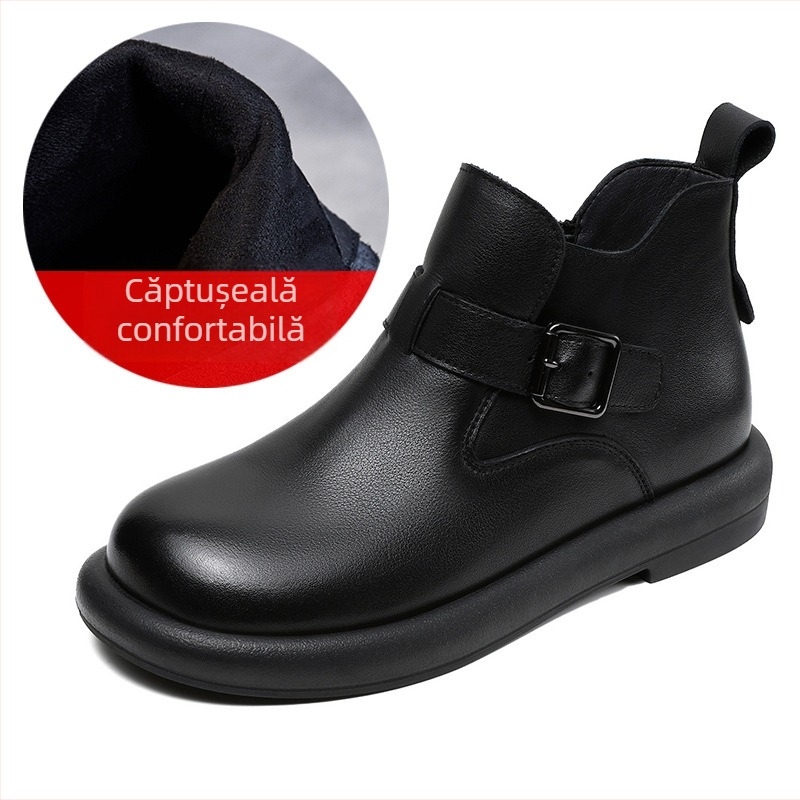 Cizme confortabile din piele de vacă reală pentru femei, toamna și iarna 2024, pantofi noi casual cu toc înalt, Birkenneth, cizme vintage super moi, plate Martin