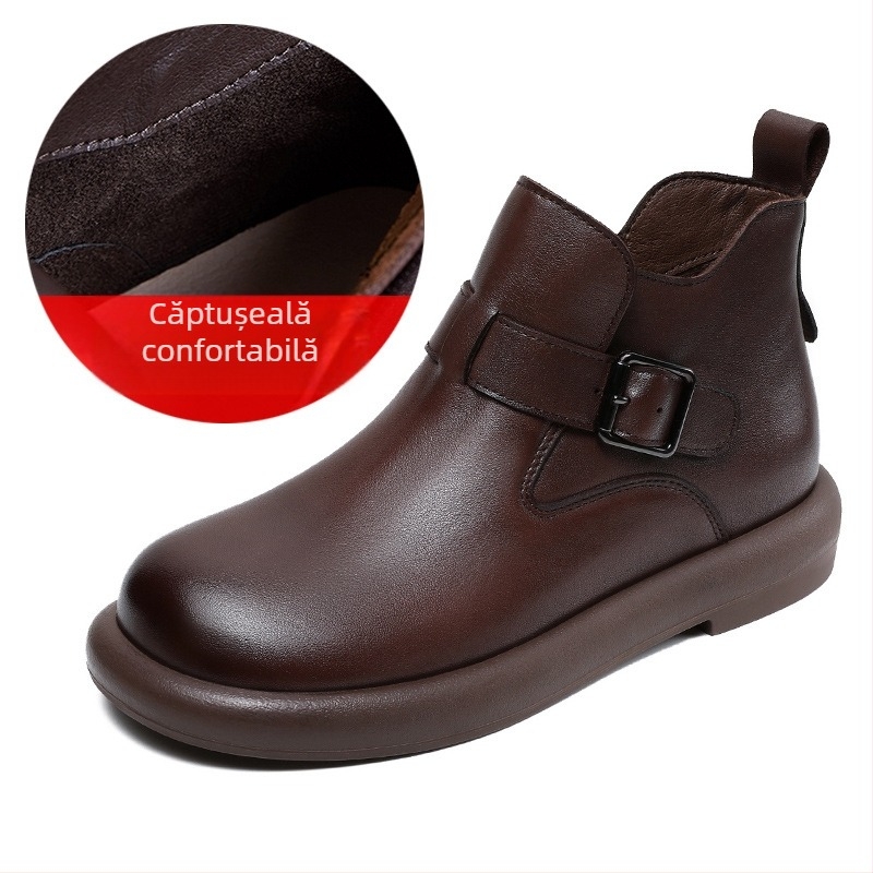 Cizme confortabile din piele de vacă reală pentru femei, toamna și iarna 2024, pantofi noi casual cu toc înalt, Birkenneth, cizme vintage super moi, plate Martin