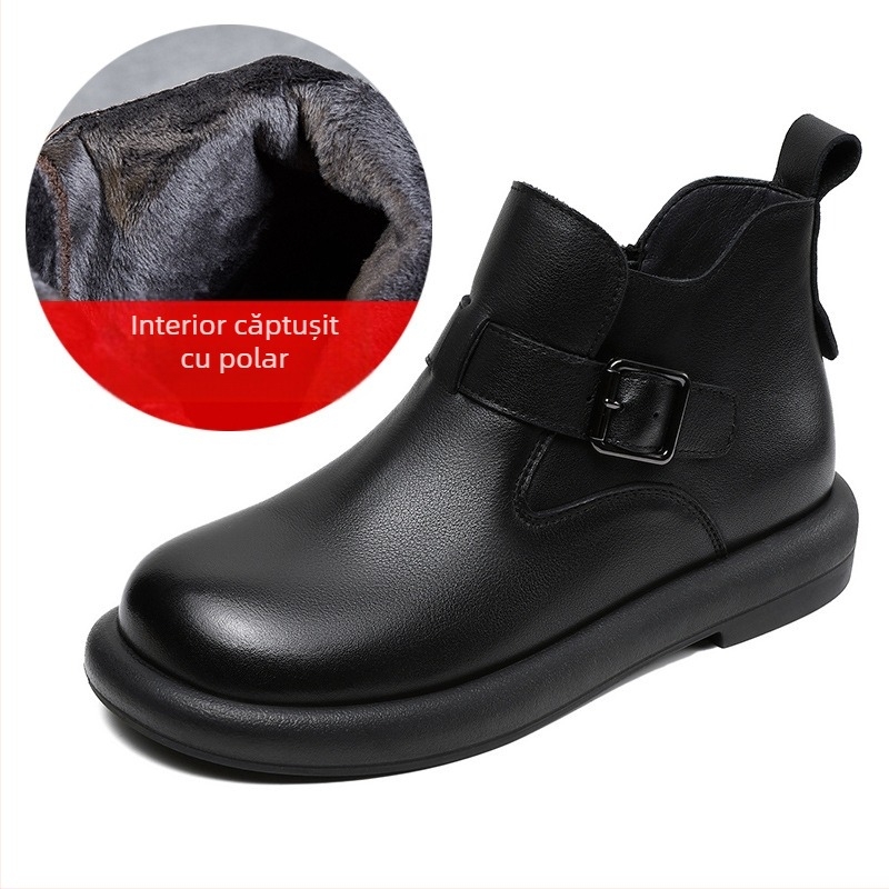 Cizme confortabile din piele de vacă reală pentru femei, toamna și iarna 2024, pantofi noi casual cu toc înalt, Birkenneth, cizme vintage super moi, plate Martin