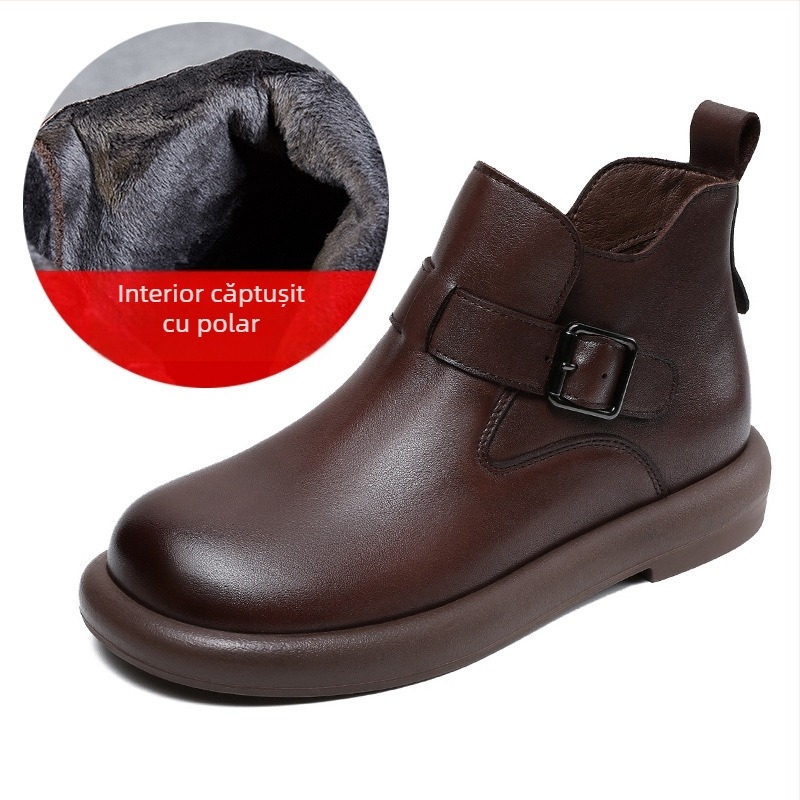 Cizme confortabile din piele de vacă reală pentru femei, toamna și iarna 2024, pantofi noi casual cu toc înalt, Birkenneth, cizme vintage super moi, plate Martin