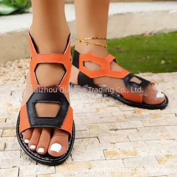 2025 Nou Comerț Exterior Transfrontalier Mărime Mare Îmbrăcăminte Exterioară La Modă și Confortabilă Sandale pentru Femei cu Fund Plat, Versatile, Cusături Pătrate, En-gros