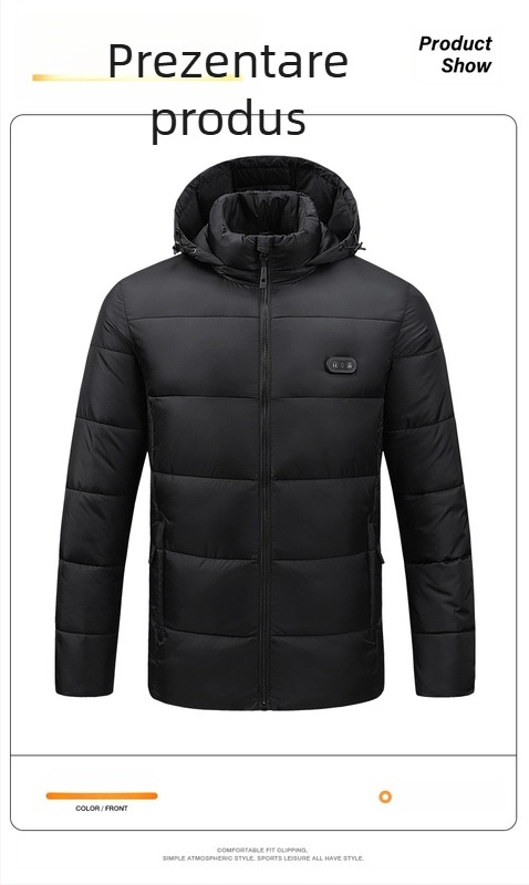 Jachetă transfrontalieră nouă cu încălzire, căptușită cu bumbac, cu glugă, USB inteligent, cu încălzire constantă la temperatură, jachetă căptușită cu bumbac, pentru exterior, pentru bărbați și femei, jachetă electrică căptușită cu bumbac caldă