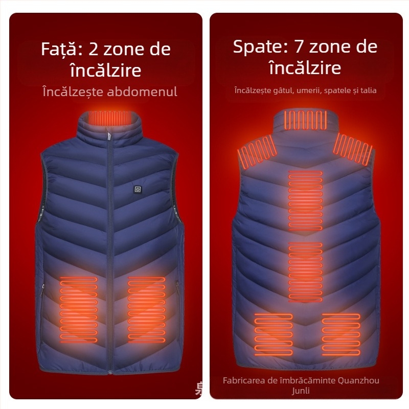 Vestă de încălzire pentru tineri, vestă de încălzire pentru bărbați, cu încărcare inteligentă, guler fără mâneci, încălzire electrică, vestă de încălzire pentru vârstnici și persoane în vârstă