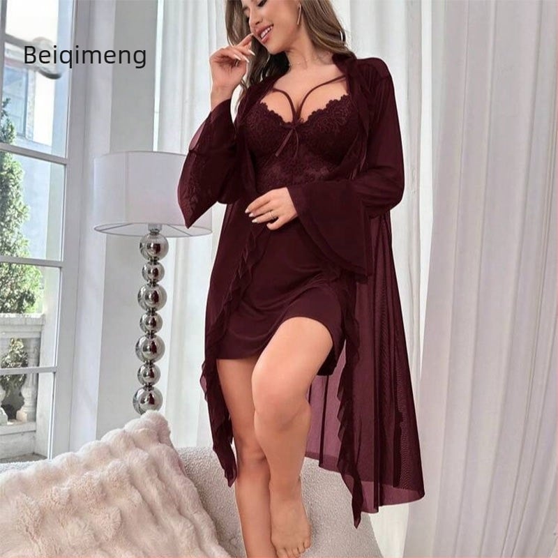 Lenjerie sexy transfrontalieră, lenjerie intimă sexy cu push-up și sâni mici, bretele din dantelă, cămașă de noapte din plasă, costum sexy, haine de casă