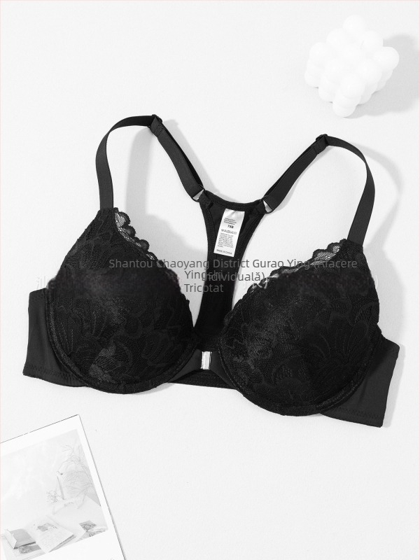 Producător specializat în sutien transfrontalier en-gros, european și american, popular, confortabil, cu inel de oțel, sexy, din dantelă franceză, cu nasturi frontali, frumos la spate