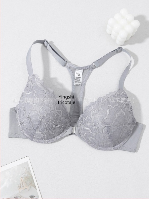 Producător specializat în sutien transfrontalier en-gros, european și american, popular, confortabil, cu inel de oțel, sexy, din dantelă franceză, cu nasturi frontali, frumos la spate