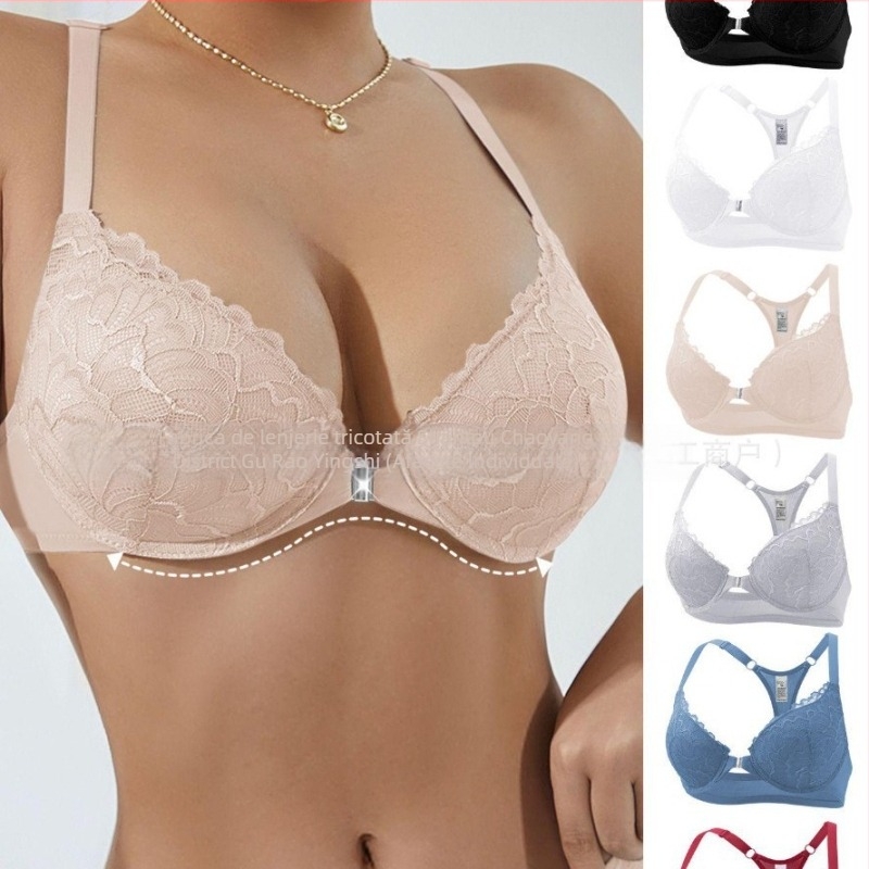Producător specializat în sutien transfrontalier en-gros, european și american, popular, confortabil, cu inel de oțel, sexy, din dantelă franceză, cu nasturi frontali, frumos la spate