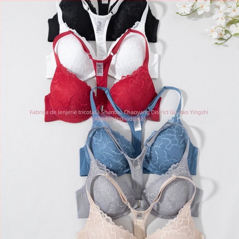Producător specializat în sutien transfrontalier en-gros, european și american, popular, confortabil, cu inel de oțel, sexy, din dantelă franceză, cu nasturi frontali, frumos la spate